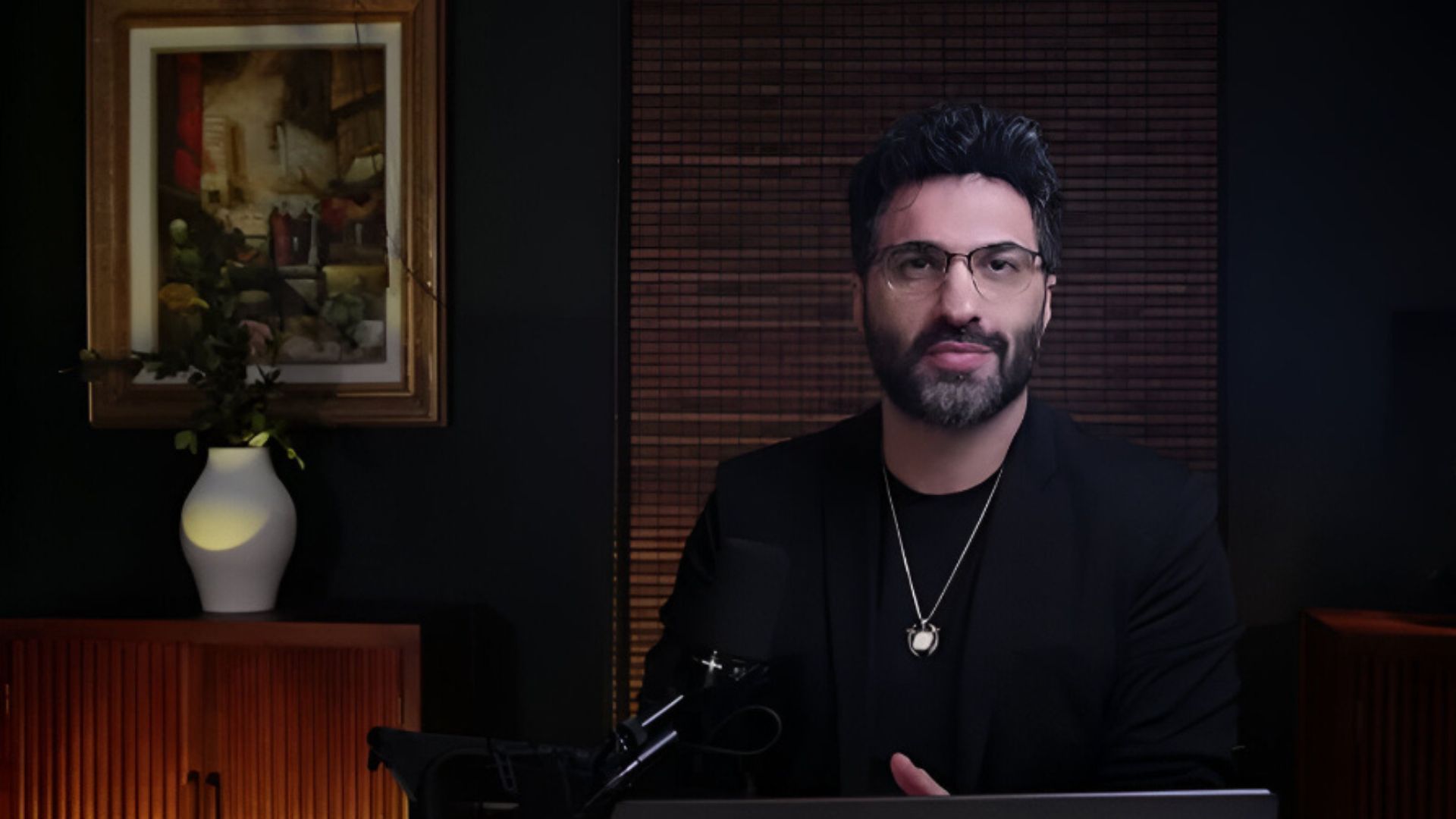 Tim at a podcast studio